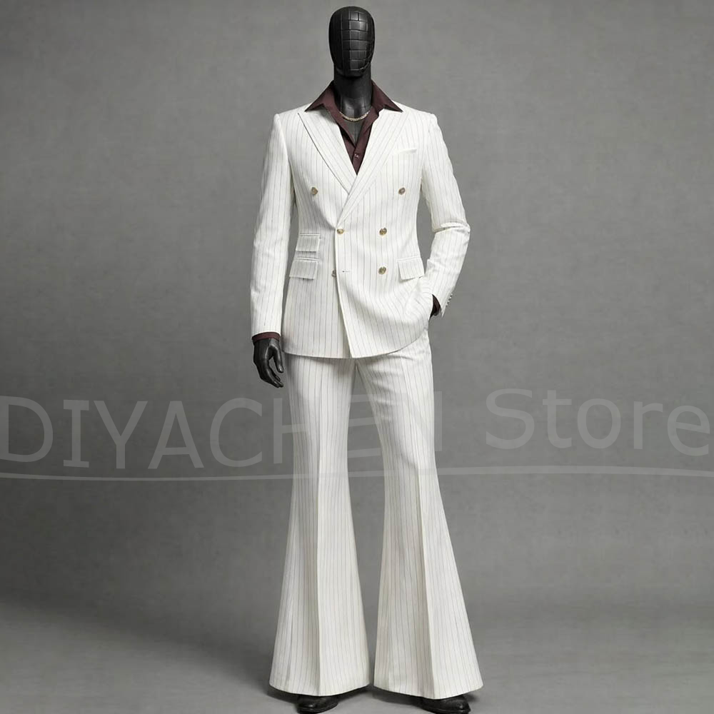 Men Grooming Outfit - Męski garnitur w paski, dwurzędowy, dwuczęściowy,